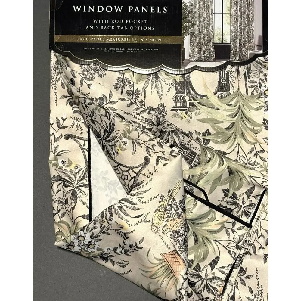 Anatara Tiger Jungle Birds Window Curtains Panels Drapes 84” Slight Satin Finish